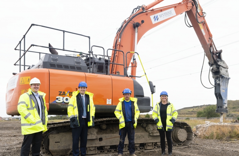 Tees Valley Mayor Ben Houchen with Adam Harker, Contracts Director at Seymour Civil Engineering; Jay Hindson, General Operative at Seymour Civil Engineering and Sarah Ainslie at Seymour Skills Training Academy