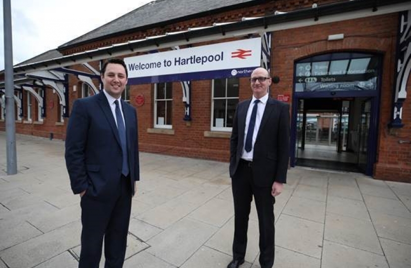 Tees Valley Mayor Ben Houchen, left, with Hartlepool Borough Council Leader, Cllr Shane Moore, at Hartlepool Station