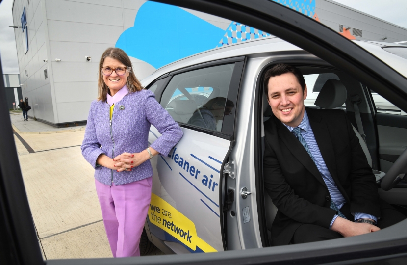 Tees Valley Mayor Ben Houchen and Transport Minister Rachel Maclean with a Hydrogen car at TWI in Middlesbrough 