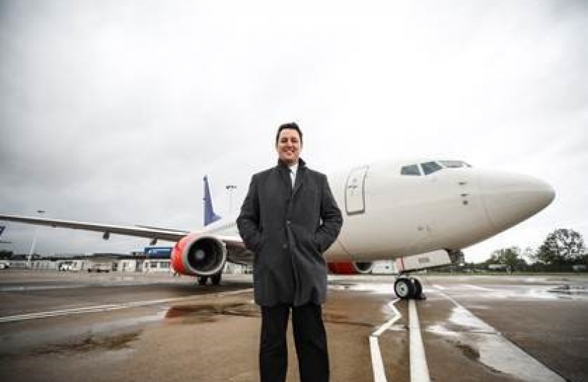 Tees Valley Mayor Ben Houchen with the Boeing 737 