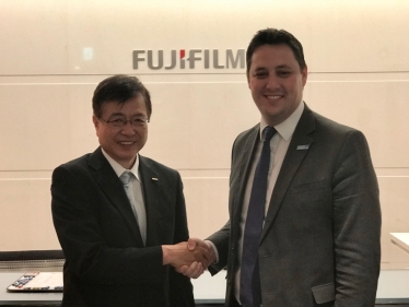 Mayor Ben Houchen, right, with Takatoshi Ishikawa, Director, Senior Vice President, GM Bio CDMO* Division of Fujifilm