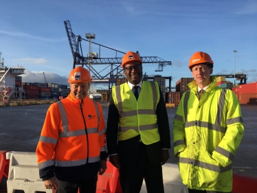  Minister Kwasi Kwarteng MP on his visit to Teesport. From left, PD Ports’ Chief Operating Officer and Tees Valley LEP member Jerry Hopkinson, Brexit Minister Kwasi Kwarteng MP and PD Ports’ Chief Executive Frans Calje