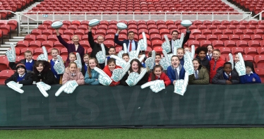  Pupils from Tees Valley schools celebrate the announcement at Middlesbrough’s Riverside Stadium with Ben Houchen