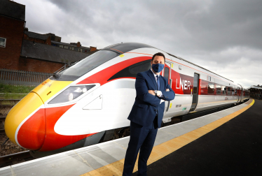 Ben Houchen with new LNER trains at Middlesbrough